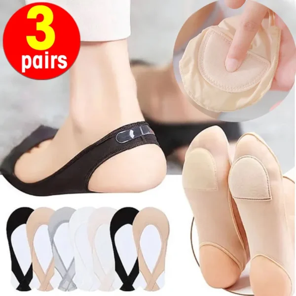 3Pairs Ultra-Thin Invisible Boat Socks Women Summer Silicone Non-Slip Socks for High Heels Shoes Ice Silk Half-Palm Suspender