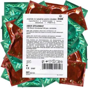 Amor Kondome Amor "Spearmint" grüne Kondome mit Pfefferminz-Aroma Packung mit, 100 St., prickelnd und erfrischend