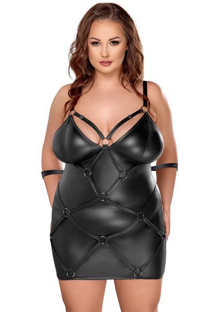 Cottelli Bondage Minikleid Wetlook Kleid mit Fesseln Plus Size – schwarz