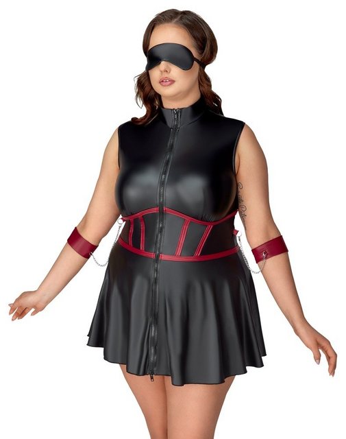 Cottelli Bondage Minikleid Wetlook Kleid mit Reißverschluss Plus Size – schwarz