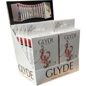 Glyde Kondome Glyde Ultra, 10x10 vegane Kondome Spar-Set, Sorte: Maxi Red, Zertifiziert mit der Veganblume, Gefühlsecht & Reißfest, rot gefärbt und ohne Aroma, Größe XL
