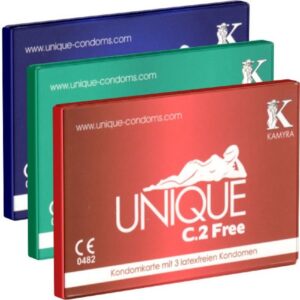 Kamyra Kondome Kamyra "Unique C.2" Test-Set mit 3 Kondomkarten (Free, Pull, Smart) Insgesamt, 9 St., latexfreie Kondome, auch mit ölhaltigen Gleitmitteln verwendbar