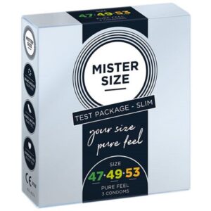 MISTER SIZE Kondome Anprobierpackung SLIM (47-49-53) 3 Größen zum Testen, Packung mit, 3 St., Maßkondome, vegan, extra dünn & extra fein, das passende Kondom in Ihrer Größe