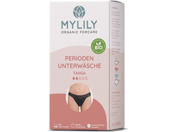 MYLILY Periodenunterwäsche, Tanga, schwarz, Gr. XS