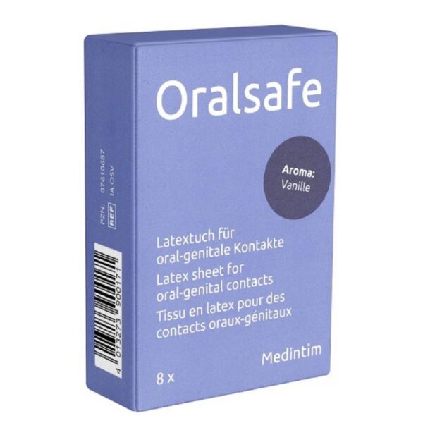 Medintim Kondome MedIntim "Oral Safe" Latexschutztücher mit Aroma, Packung mit 8 Stück Variante: Vanille, Lecktücher (Dams) mit Vanille-Aroma