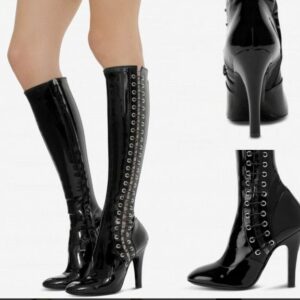 Moschino Iconic Latex Catwalk Lace-up Punk High Boots Knee Stiefel Overkneestiefel