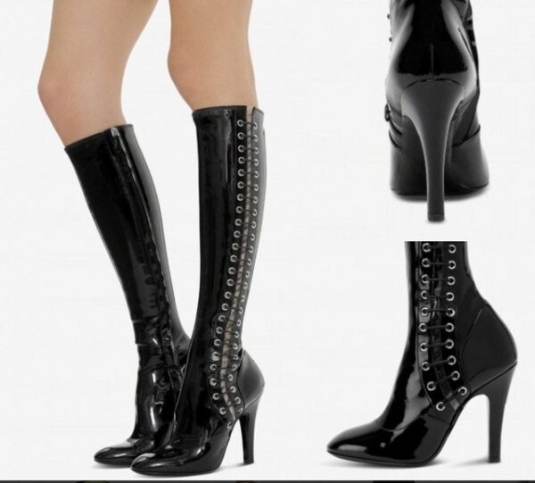 Moschino Iconic Latex Catwalk Lace-up Punk High Boots Knee Stiefel Overkneestiefel