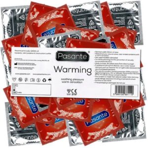 Pasante Kondome Pasante "Warming" gerippte Kondome mit Spezialbeschichtung Packung mit, 144 St., wärmender Effekt für intensive Stimulation