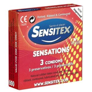 Sensitex Kondome Sensations (Ribbed & Dotted) Packung mit, 3 St., stimulierende und vegane Kondome aus Spanien