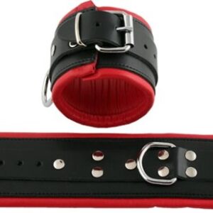Ankle cuff leather black lined red