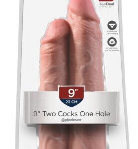 King Cock 9"" Two Cocks One Hole - Flesh