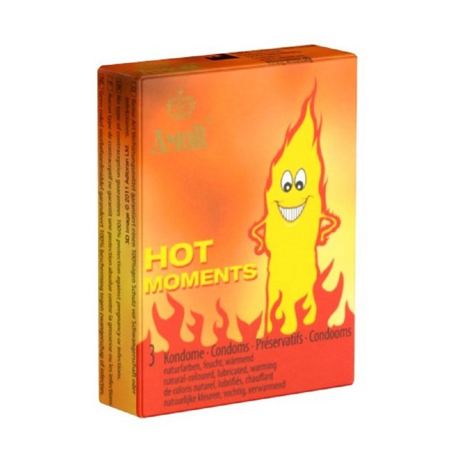 Amor Kondome Hot Moments (wärmende Kondome) mit Wärme-Effekt, Packung mit, 3 St., heiße Kondome für ein erregendes Erlebnis, Kondome mit wärmendem Gleitmittel