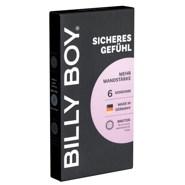 Billy Boy Kondome Sicheres Gefühl (56mm Breite) extra starke Kondome für starken Sex, Packung mit, 6 St., Kondome mit 0.1mm Wandstärke, auch für anal geeignet, große, anatomische Power-Kondome