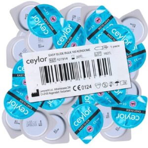 Ceylor Kondome Easy Glide (extra feuchte Kondome mit 30% mehr Gleitmittel) Packung mit, 100 St., im hygienischen "Dösli", einfach zu öffnen, schnelleres Überziehen