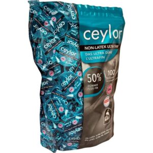 Ceylor Kondome Non-Latex Ultra Thin (Kondome für Allergiker - latexfrei & 50% dünner) Packung mit, 100 St., im hygienischen "Dösli", einfach zu öffnen, schnelleres Überziehen