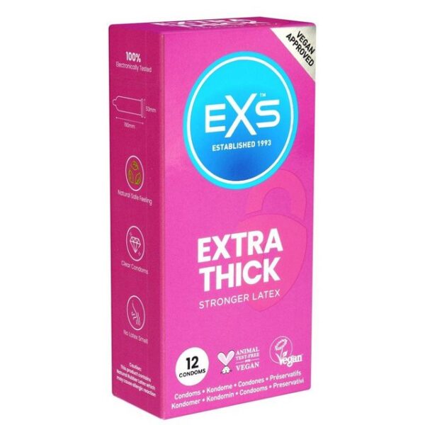 EXS Kondome Extra Thick (Extra Safe) - starke Kondome Packung mit, 12 St., Kondome mit dicker Wandstärke, strapazierfähig und reißfest