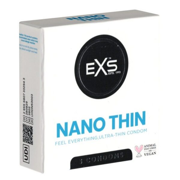 EXS Kondome Nano Thin - superdünne Kondome mit der dünnsten Wandstärke Packung mit, 3 St., samtige Oberfläche, perfekte Wärme-Übertragung