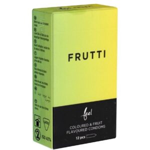 Feel Kondome Frutti - Banane, Erdbeere und Traube Packung mit, 12 St., bunte Kondome mit leckerem Fruchtgeschmack