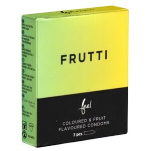 Feel Kondome Frutti - Banane, Erdbeere und Traube Packung mit, 3 St., bunte Kondome mit leckerem Fruchtgeschmack