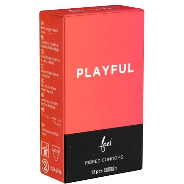 Feel Kondome Playful – Rippen Packung mit, 12 St., Kondome für Vaginal- oder Analverkehr, intensiv gerippte Kondome mit stimulierender Struktur für Männer