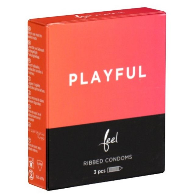 Feel Kondome Playful – Rippen Packung mit, 3 St., Kondome für Vaginal- oder Analverkehr, intensiv gerippte Kondome mit stimulierender Struktur für Männer