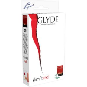 Glyde Kondome Ultra Slimfit Red - vegane, rote XS-Kondome Packung mit, 10 St., vegane Kondome ohne Casein, Zertifiziert mit der Veganblume, Gefühlsecht & Reißfest