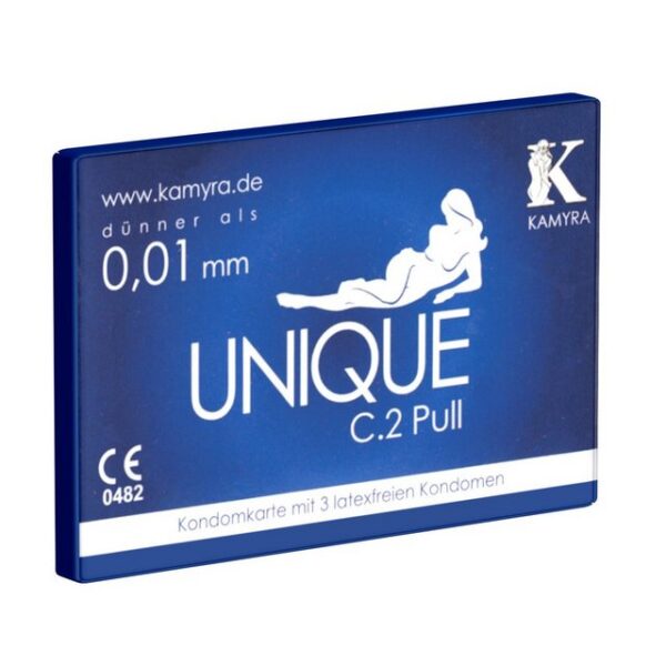 Kamyra Kondome Unique C.2 Pull - Kondomkarte - latexfreie Kondome Packung mit, 3 St., mit Abziehbändchen für schnelles Abrollen, auch mit ölhaltigen Gleitmitteln verwendbar