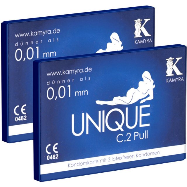 Kamyra Kondome Unique C.2 Pull – Kondomkarte – latexfreie Kondome Packung mit, 6 St., mit Abziehbändchen für schnelles Abrollen, auch mit ölhaltigen Gleitmitteln verwendbar