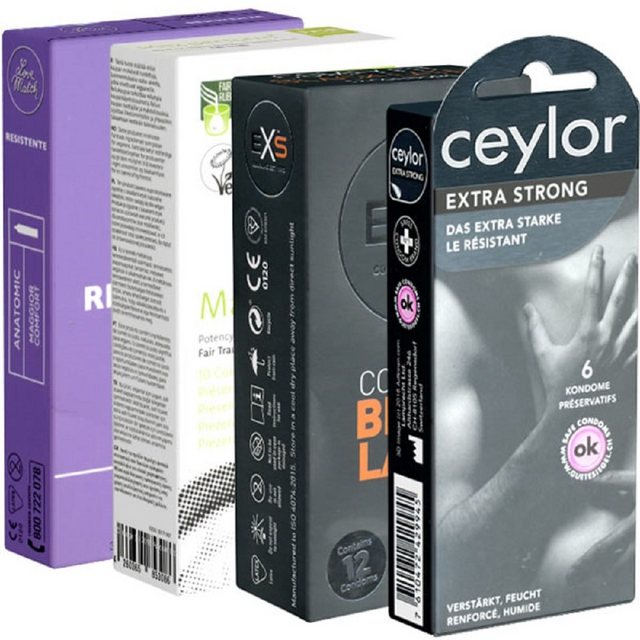 Kondomotheke Kondome Special Gay Pack 4 Packungen strapazierfähige Kondome, insgesamt, 34 St., Analkondome Probierset, verschiedene Kondome für Analverkehr – in jeder Stellung safe