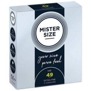 MISTER SIZE Kondome Mister Size "49" Maßkondome - elegant & feinfühlig Packung mit, 3 St., Kondome in Größe S, vegan, extra dünn & extra fein, das passende Kondom in Ihrer Größe