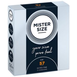 MISTER SIZE XXL-Kondome Mister Size "57" Maßkondome - großzügig & bequem Packung mit, 3 St., Kondome in Größe L, vegan, extra dünn & extra fein, das passende Kondom in Ihrer Größe