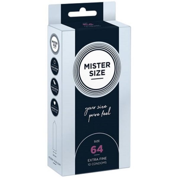 MISTER SIZE XXL-Kondome Mister Size "64" Maßkondome - robust & komfortabel Packung mit, 10 St., Kondome in Größe XXL, vegan, extra dünn & extra fein, das passende Kondom in Ihrer Größe