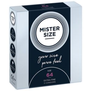MISTER SIZE XXL-Kondome Mister Size "64" Maßkondome - robust & komfortabel Packung mit, 3 St., Kondome in Größe XXL, vegan, extra dünn & extra fein, das passende Kondom in Ihrer Größe