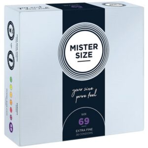 MISTER SIZE XXL-Kondome Mister Size "69" Maßkondome - bedächtig & sicher Packung mit, 36 St., Kondome in Größe XXXL, vegan, extra dünn & extra fein, das passende Kondom in Ihrer Größe