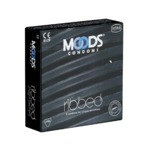 MOODS Condoms Kondome Ribbed Condoms für einzigartiges Vergnügen, Packung mit, 3 St., lila Kondome mit Rippen, Stoß für Stoß dem Orgasmus näher kommen