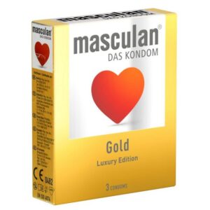 Masculan Kondome Gold Packung mit, 3 St., goldfarbige Kondome mit zartem Vanilleduft