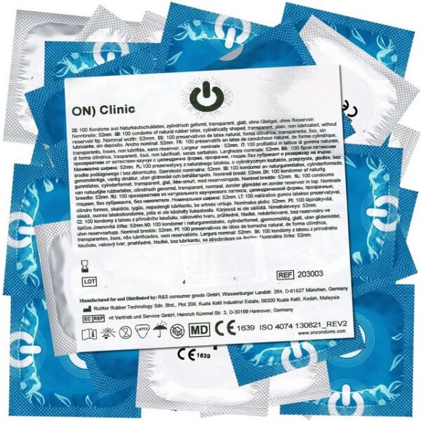 ON Condoms Kondome Clinic 10 Beutel mit je 100 Kondomen, insgesamt, 100 St., Schutzhüllen, trockene Kondome ohne Reservoir, Maxipack