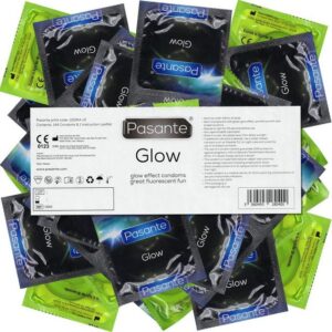 Pasante Kondome Glow (leuchtende Kondome mit grünem Leuchteffekt) Packung mit, 144 St., Leuchtkondome, fluoreszierend, leuchten im Dunkeln