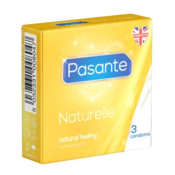 Pasante Kondome Naturelle (Natural Fit) anatomisch geformte Kondome Packung mit, 3 St., Kondome mit bequemer Passform und 66mm-Kopfteil