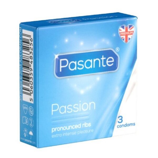 Pasante Kondome Passion (Ribbed) gerillte Kondome Packung mit, 3 St., Kondome für einen besonders intensiven Orgasmus, Rippenkondome für verstärkte Gefühle