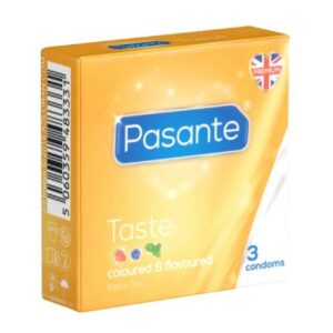 Pasante Kondome Taste (Flavours) Kondome mit inspirierenden Aromen, Packung mit, 3 St., bunte Kondome mit Geschmack, Kondome für Oralverkehr