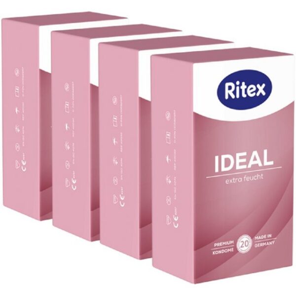 Ritex Kondome "Ideal" Extra Feucht 4 Packungen mit je 20 Kondomen, insgesamt, 80 St., extra feuchte Kondome mit 50% mehr Gleitmittel