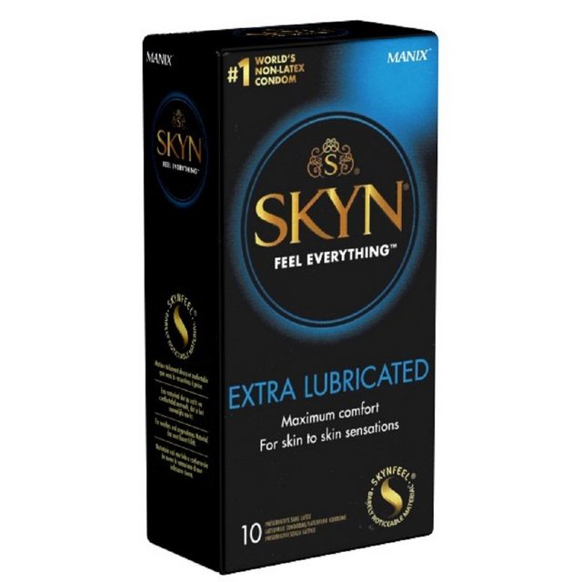 SKYN Kondome Extra Lubricated (Maximum Comfort) mit extra viel Gleitmittel, Packung mit, 10 St., hypoallergene Kondome, ideal für Latexallergiker, extrafeuchte latexfreie Kondome aus Sensoprène™