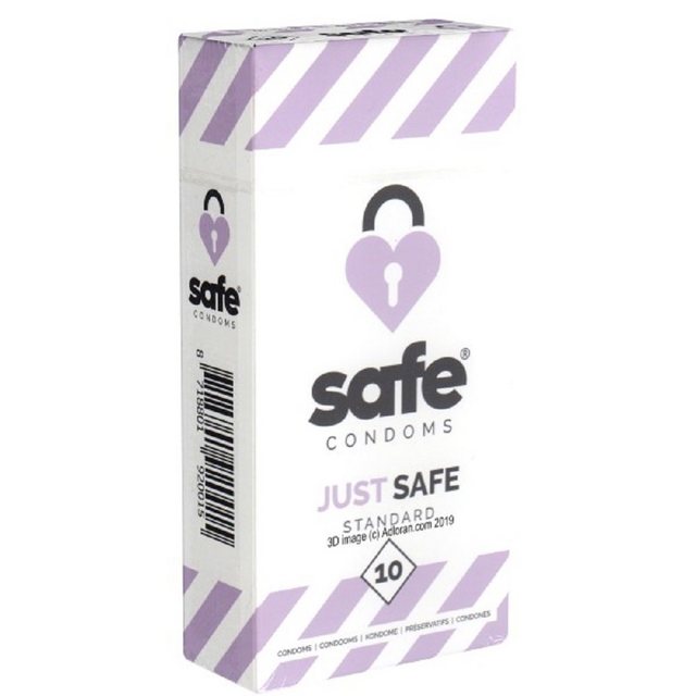 Safe Kondome JUST Safe (Standard) anatomische Kondome, Packung mit, 10 St., Kondome mit Silikongleitmittel, einfach sichere Kondome ohne Latexgeruch