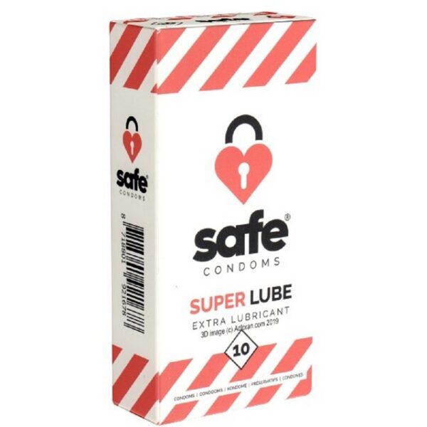 Safe Kondome SUPER Lube (Extra Lubricant) Packung mit, 10 St., extra feuchte Kondome mit anatomischer Form