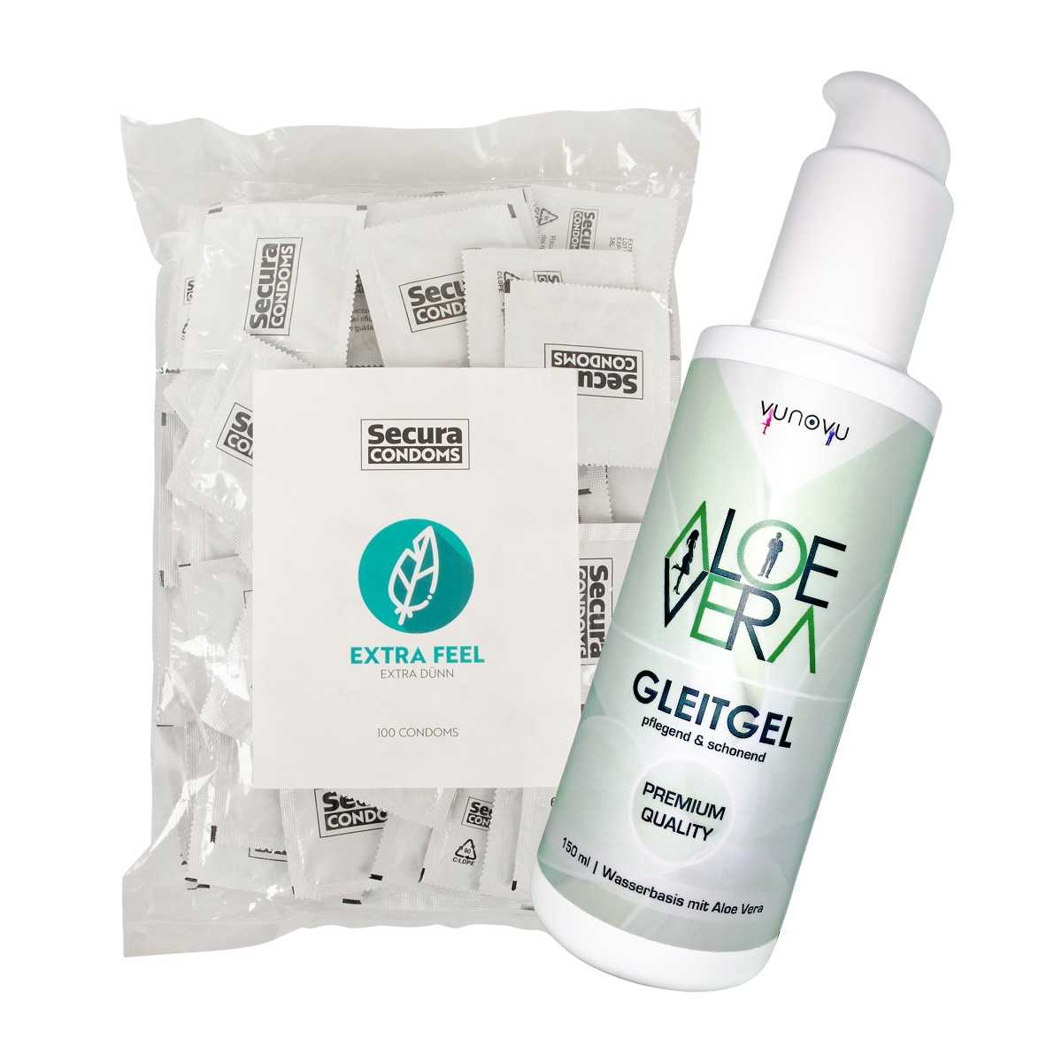 Secura Extra Feel 100 Kondome + Aloe Vera Gleitgel pflegend & schonend 150 ml