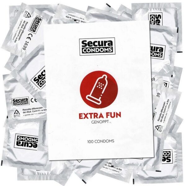 Secura Kondome Extra Fun Packung mit, 100 St., genoppte Kondome für intensiven Extra-Spaß