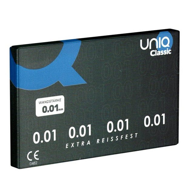 UNIQ Kondome Classic 0.008 Kondomkarte mit, 3 St., hypoallergene und geruchslose Kondome, extrem dünn und latexfrei, auch mit ölhaltigen Gleitmitteln verwendbar