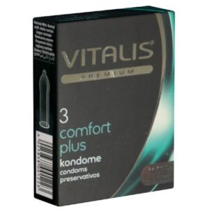 VITALIS Kondome PREMIUM Comfort Plus (Kondome mit mehr Freiraum) Packung mit, 3 St., Kondome mit mehr Platz für die empfindliche Eichel, zuverlässig und sicher und angenehm im Gebrauch