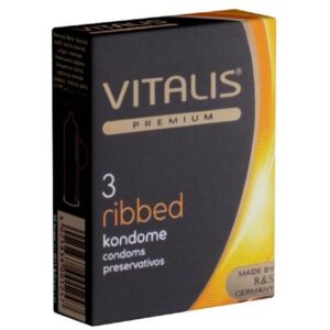 VITALIS Kondome PREMIUM Ribbed (Kondome mit Rippen) Packung mit, 3 St., Kondome für mehr Lust und mehr Stimulation, zuverlässig, sicher und angenehm im Gebrauch